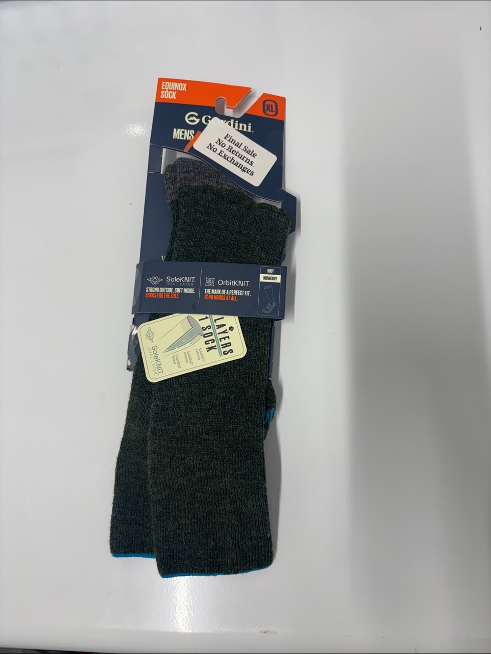 Goldini Equinox boot sock midweight green gray size XL NWT